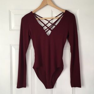 Strappy Maroon Long Sleeved Bodysuit